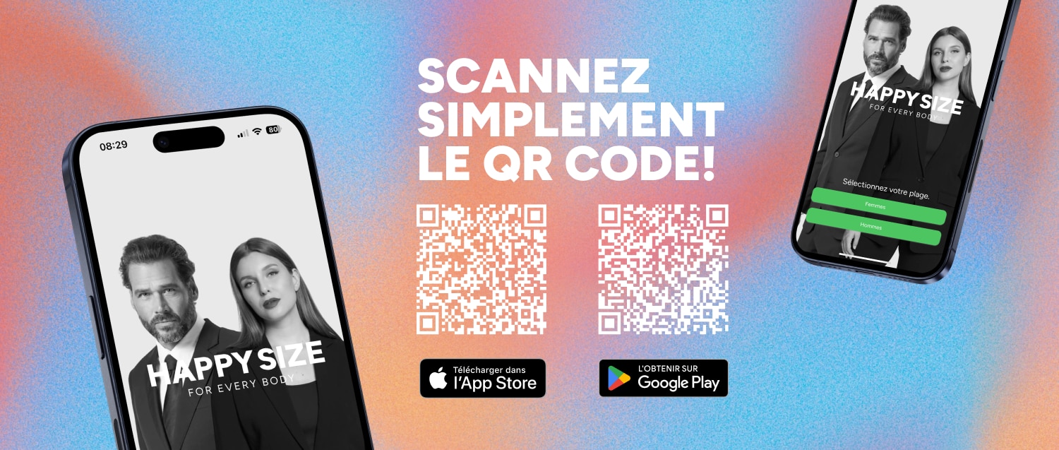 Des smartphones affichent l'application Happy Size